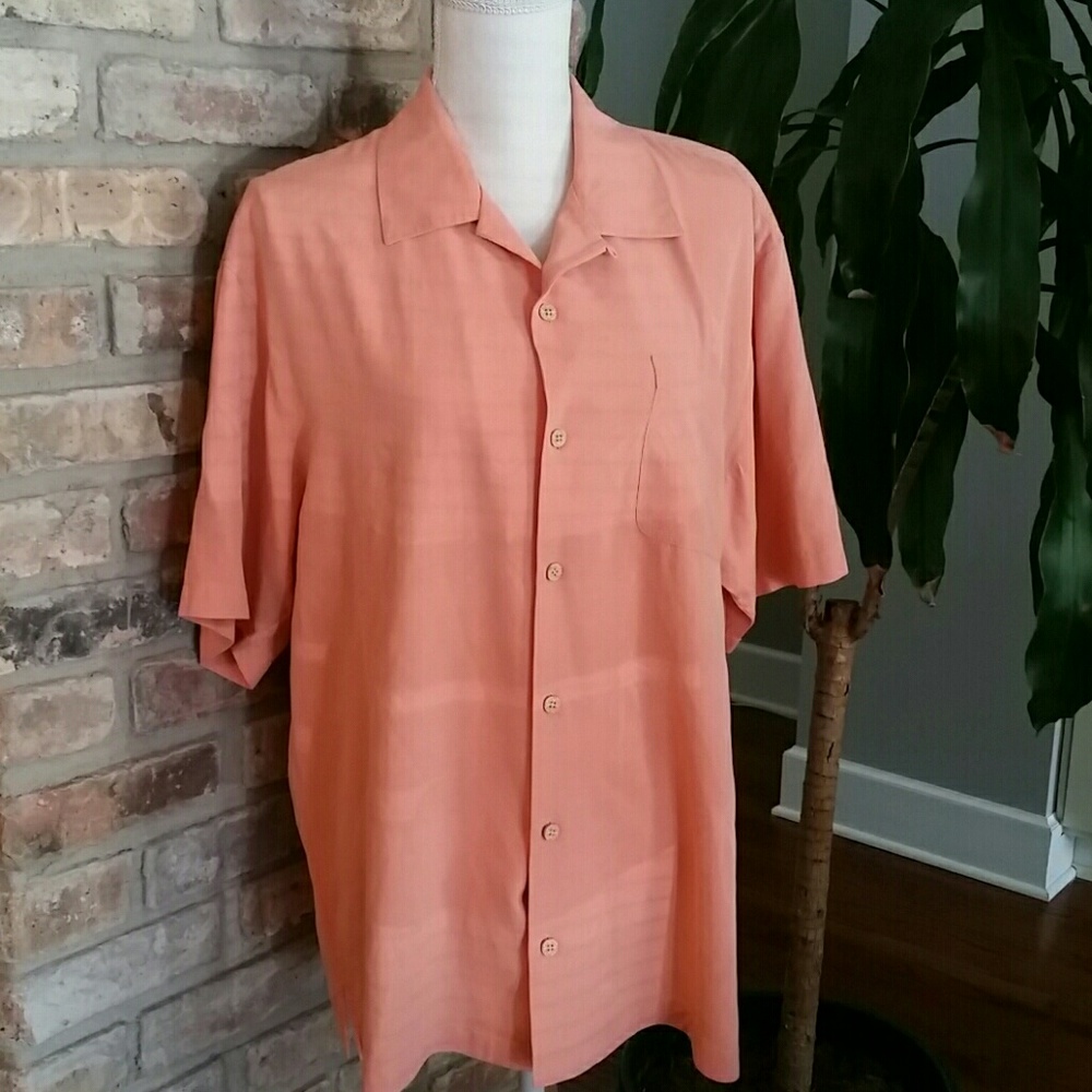 Tommy Bahama Large Coral Silk Button Down Shirt - Picture 2 of 6